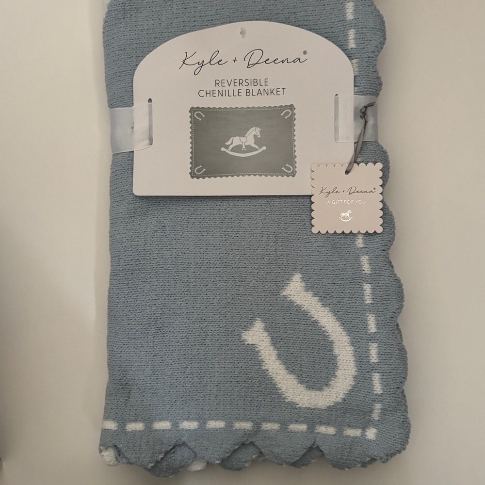 NEW Baby Blanket Blue Reversible Soft Chenille Scalloped Edge | Kyle & Deena